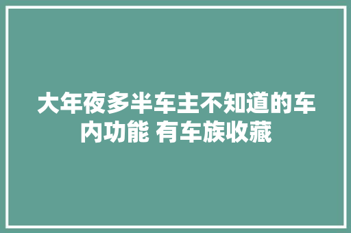 大年夜多半车主不知道的车内功能 有车族收藏