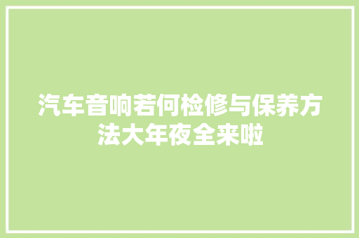 汽车音响若何检修与保养方法大年夜全来啦