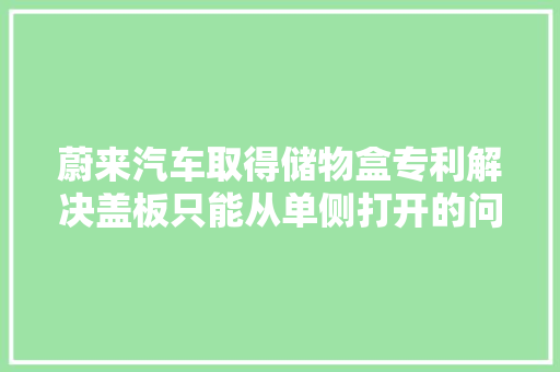 蔚来汽车取得储物盒专利解决盖板只能从单侧打开的问题