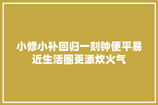 小修小补回归一刻钟便平易近生活圈更添炊火气