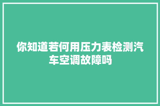 你知道若何用压力表检测汽车空调故障吗