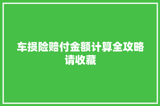 车损险赔付金额计算全攻略请收藏
