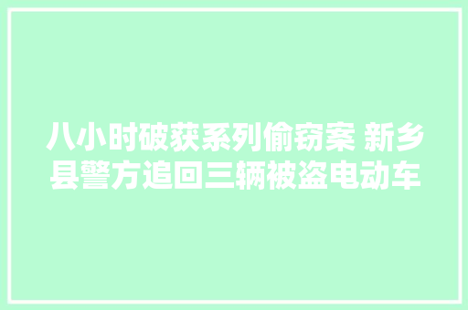 八小时破获系列偷窃案 新乡县警方追回三辆被盗电动车