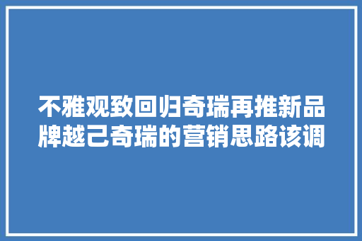 不雅观致回归奇瑞再推新品牌越己奇瑞的营销思路该调解了