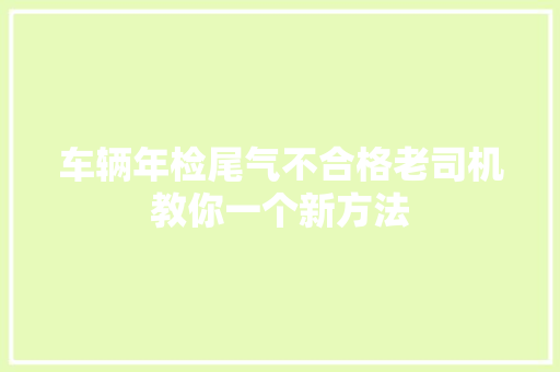 车辆年检尾气不合格老司机教你一个新方法