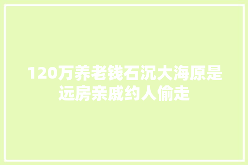 120万养老钱石沉大海原是远房亲戚约人偷走