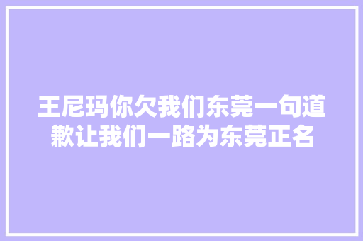 王尼玛你欠我们东莞一句道歉让我们一路为东莞正名