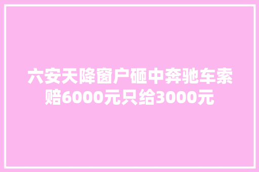 六安天降窗户砸中奔驰车索赔6000元只给3000元