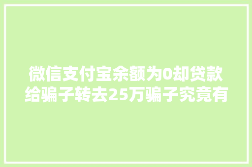 微信支付宝余额为0却贷款给骗子转去25万骗子究竟有何魔力
