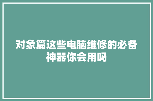 对象篇这些电脑维修的必备神器你会用吗
