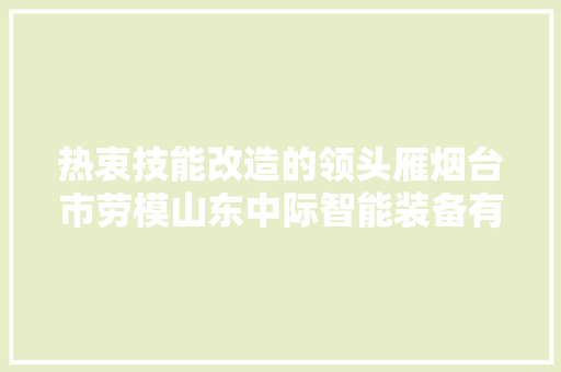 热衷技能改造的领头雁烟台市劳模山东中际智能装备有限公司技能总监王进