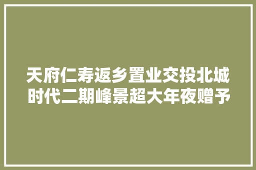 天府仁寿返乡置业交投北城时代二期峰景超大年夜赠予 超高性价比