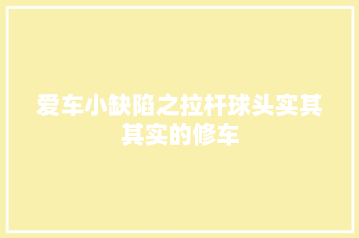 爱车小缺陷之拉杆球头实其其实的修车