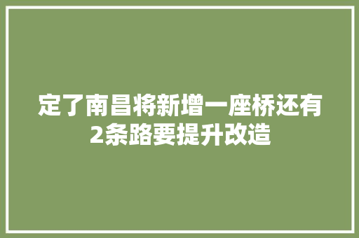 定了南昌将新增一座桥还有2条路要提升改造