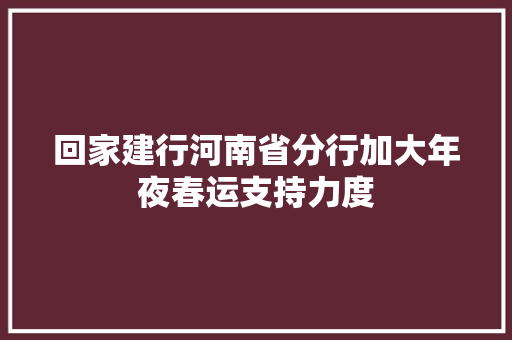 回家建行河南省分行加大年夜春运支持力度