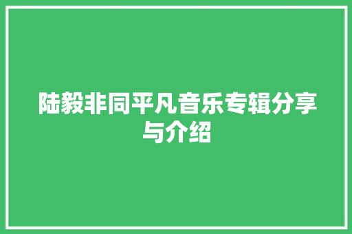陆毅非同平凡音乐专辑分享与介绍