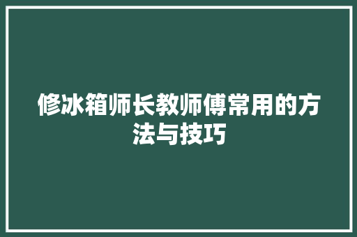 修冰箱师长教师傅常用的方法与技巧 汽车知识