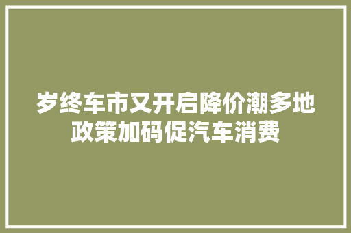 岁终车市又开启降价潮多地政策加码促汽车消费