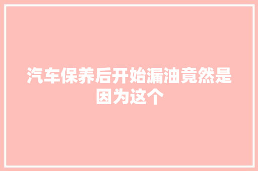 汽车保养后开始漏油竟然是因为这个