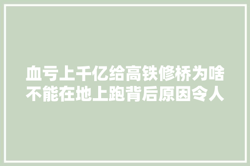 血亏上千亿给高铁修桥为啥不能在地上跑背后原因令人顿悟