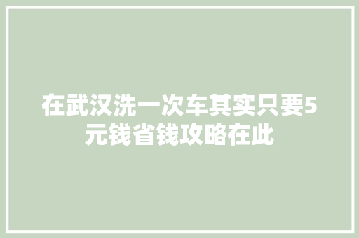 在武汉洗一次车其实只要5元钱省钱攻略在此