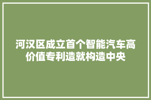 河汉区成立首个智能汽车高价值专利造就构造中央