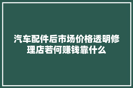 汽车配件后市场价格透明修理店若何赚钱靠什么