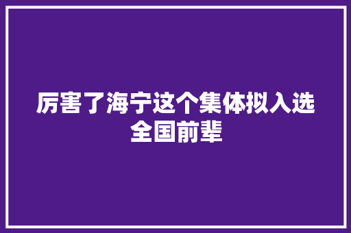 厉害了海宁这个集体拟入选全国前辈