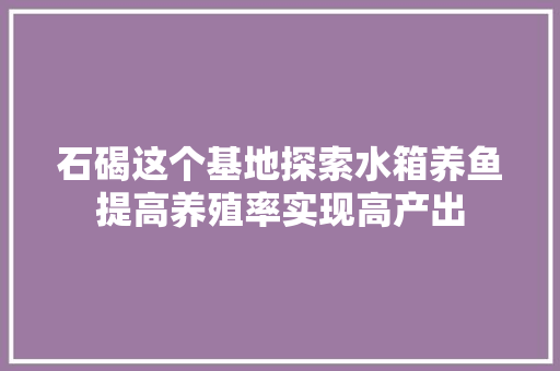 石碣这个基地探索水箱养鱼提高养殖率实现高产出