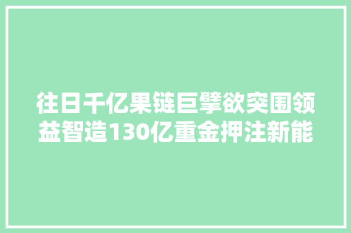 往日千亿果链巨擘欲突围领益智造130亿重金押注新能源车钱从何来