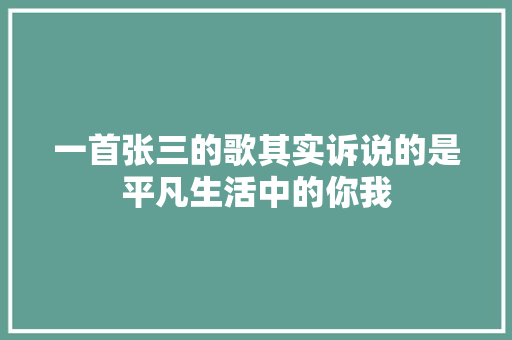 一首张三的歌其实诉说的是平凡生活中的你我 休闲娱乐