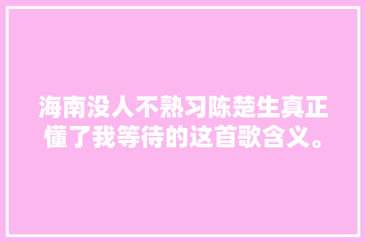 海南没人不熟习陈楚生真正懂了我等待的这首歌含义。