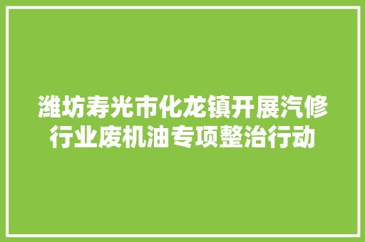 潍坊寿光市化龙镇开展汽修行业废机油专项整治行动