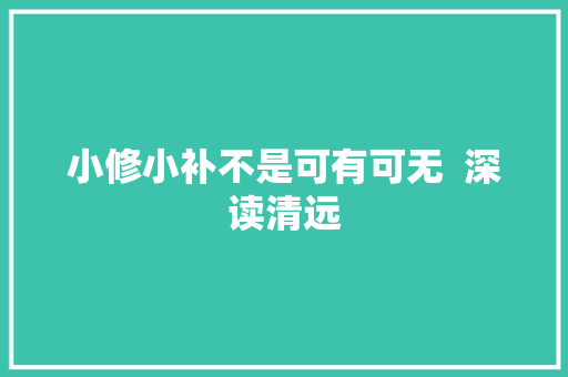小修小补不是可有可无  深读清远