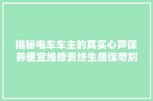 揭秘电车车主的真实心声保养便宜维修贵终生质保苛刻用车成本高