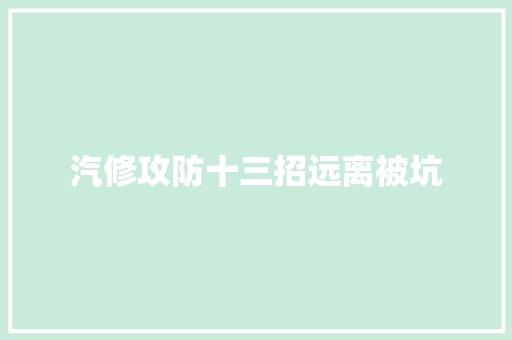 汽修攻防十三招远离被坑