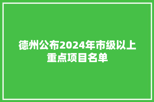 德州公布2024年市级以上重点项目名单