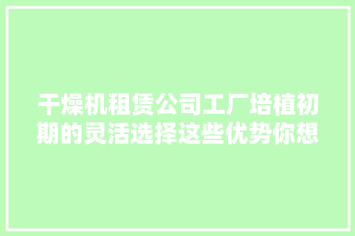 干燥机租赁公司工厂培植初期的灵活选择这些优势你想到了吗