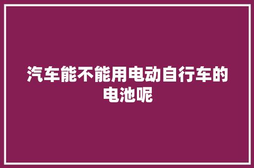 汽车能不能用电动自行车的电池呢