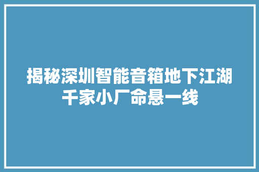 揭秘深圳智能音箱地下江湖千家小厂命悬一线