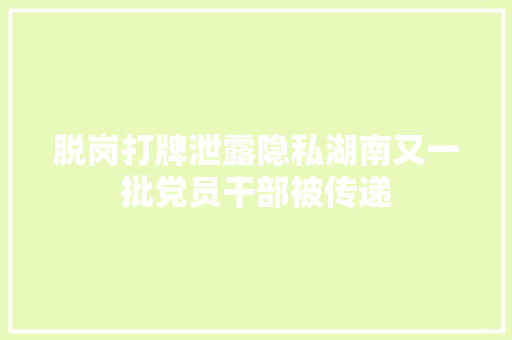 脱岗打牌泄露隐私湖南又一批党员干部被传递