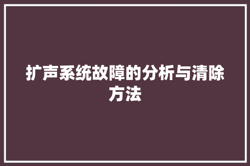 扩声系统故障的分析与清除方法