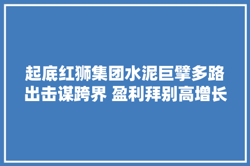 起底红狮集团水泥巨擘多路出击谋跨界 盈利拜别高增长