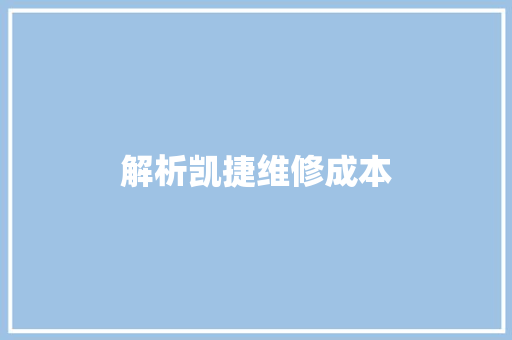 解析凯捷维修成本
