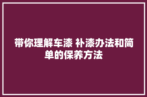 带你理解车漆 补漆办法和简单的保养方法