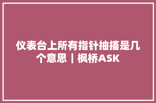 仪表台上所有指针抽搐是几个意思｜枫桥ASK