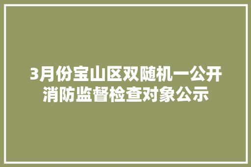 3月份宝山区双随机一公开消防监督检查对象公示