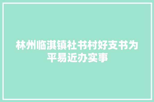 林州临淇镇社书村好支书为平易近办实事