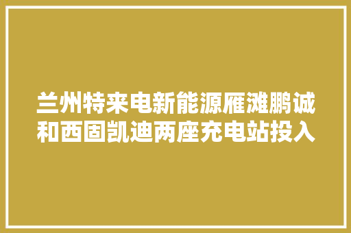 兰州特来电新能源雁滩鹏诚和西固凯迪两座充电站投入运营