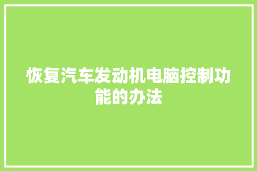 恢复汽车发动机电脑控制功能的办法